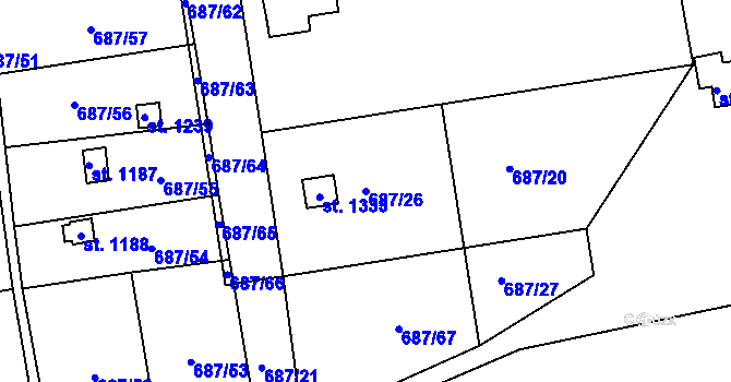 Parcela st. 687/26 v KÚ Parník, Katastrální mapa