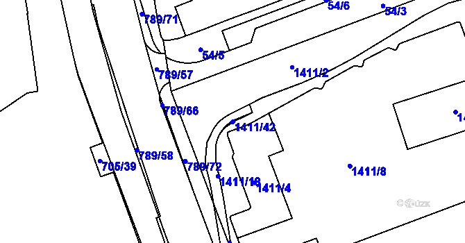Parcela st. 1411/42 v KÚ Parník, Katastrální mapa