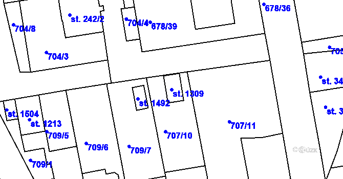 Parcela st. 1309 v KÚ Parník, Katastrální mapa