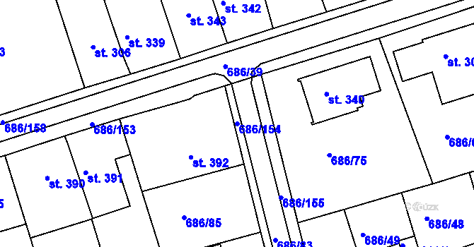 Parcela st. 686/154 v KÚ Parník, Katastrální mapa