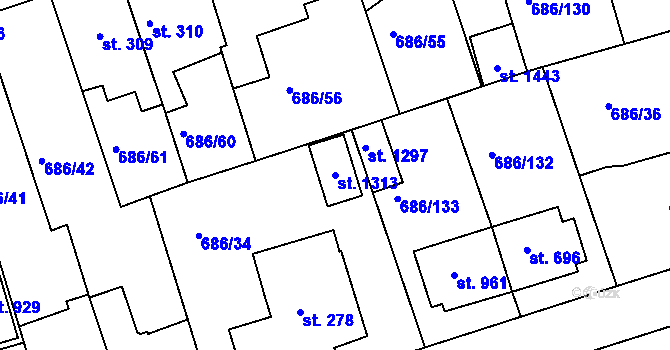 Parcela st. 1313 v KÚ Parník, Katastrální mapa