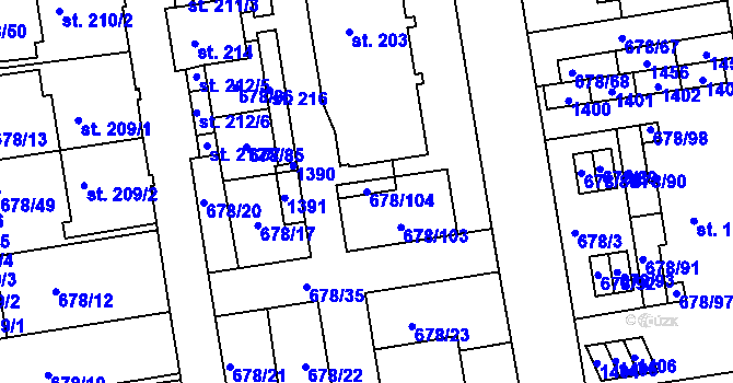 Parcela st. 678/104 v KÚ Parník, Katastrální mapa