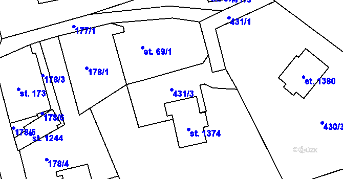 Parcela st. 431/3 v KÚ Parník, Katastrální mapa