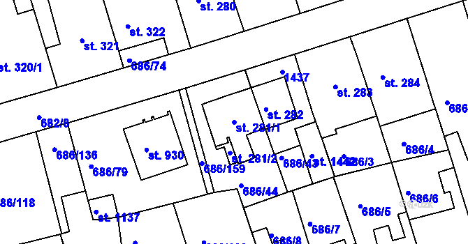 Parcela st. 281/1 v KÚ Parník, Katastrální mapa