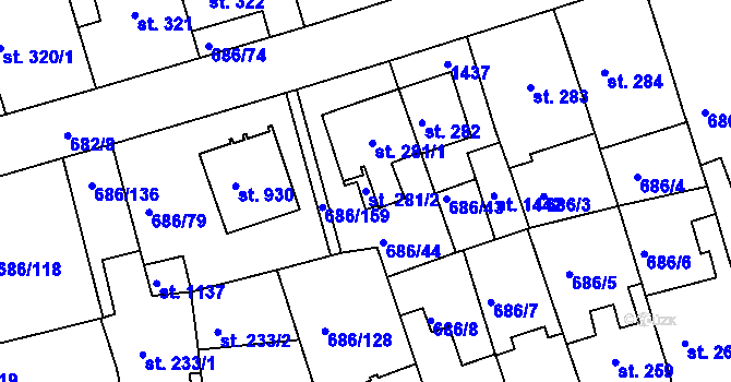 Parcela st. 281/2 v KÚ Parník, Katastrální mapa