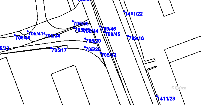 Parcela st. 705/42 v KÚ Parník, Katastrální mapa