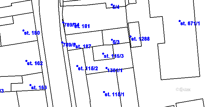Parcela st. 115/3 v KÚ Parník, Katastrální mapa