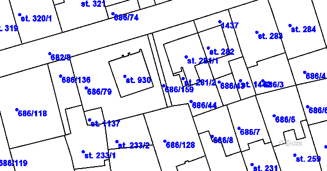 Parcela st. 686/159 v KÚ Parník, Katastrální mapa