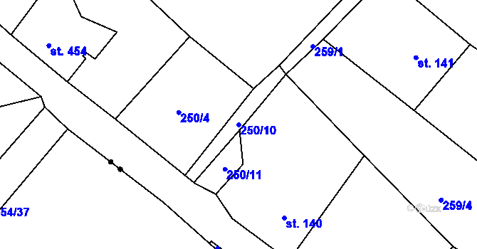 Parcela st. 250/10 v KÚ Parník, Katastrální mapa