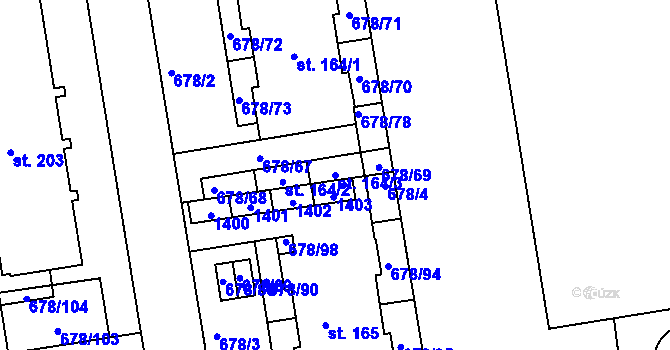 Parcela st. 164/3 v KÚ Parník, Katastrální mapa