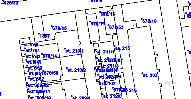 Parcela st. 211/1 v KÚ Parník, Katastrální mapa