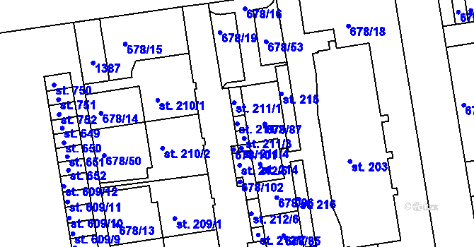 Parcela st. 211/2 v KÚ Parník, Katastrální mapa