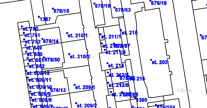 Parcela st. 211/4 v KÚ Parník, Katastrální mapa