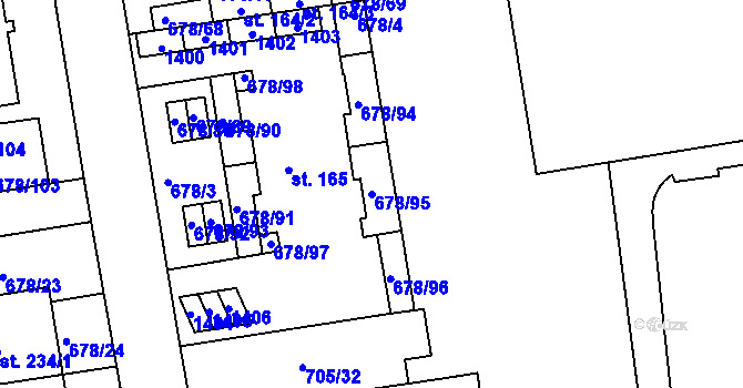 Parcela st. 678/95 v KÚ Parník, Katastrální mapa