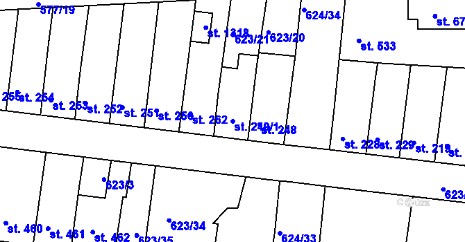Parcela st. 249/1 v KÚ Parník, Katastrální mapa