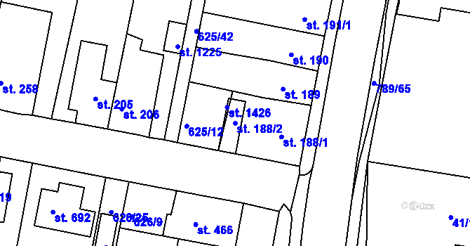 Parcela st. 188/2 v KÚ Parník, Katastrální mapa