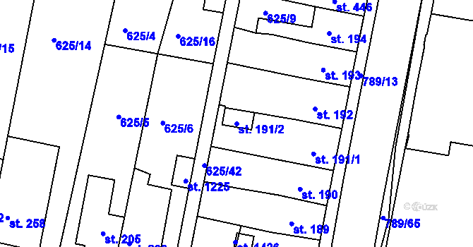 Parcela st. 191/2 v KÚ Parník, Katastrální mapa