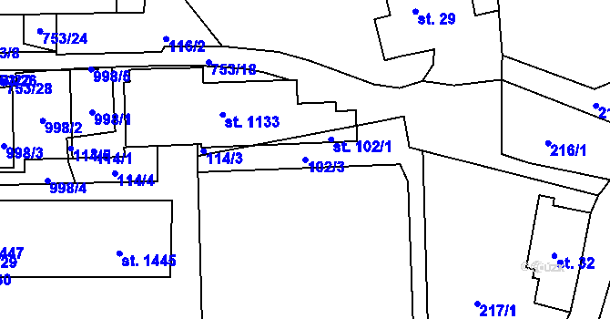 Parcela st. 102/3 v KÚ Parník, Katastrální mapa