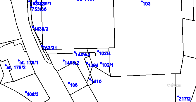 Parcela st. 102/4 v KÚ Parník, Katastrální mapa