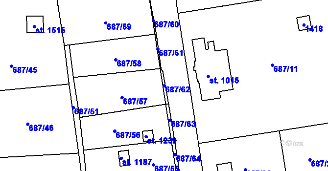 Parcela st. 687/62 v KÚ Parník, Katastrální mapa