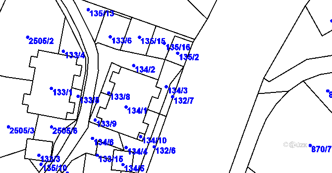 Parcela st. 134/3 v KÚ Česká Ves, Katastrální mapa
