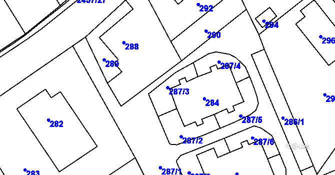 Parcela st. 287/3 v KÚ Česká Ves, Katastrální mapa