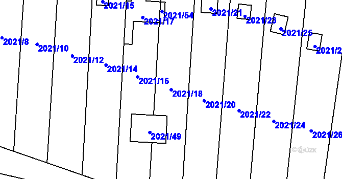Parcela st. 2021/18 v KÚ Česká Ves, Katastrální mapa