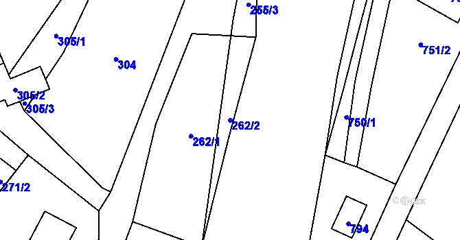 Parcela st. 262/2 v KÚ Česká Ves, Katastrální mapa