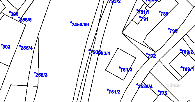 Parcela st. 793/1 v KÚ Česká Ves, Katastrální mapa