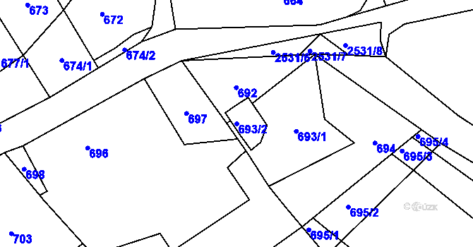 Parcela st. 693/2 v KÚ Česká Ves, Katastrální mapa