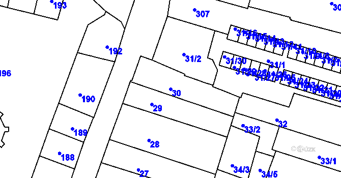 Parcela st. 30 v KÚ České Budějovice 1, Katastrální mapa