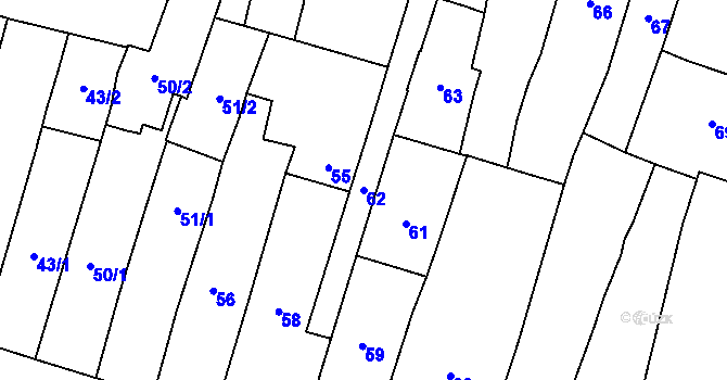 Parcela st. 62 v KÚ České Budějovice 1, Katastrální mapa