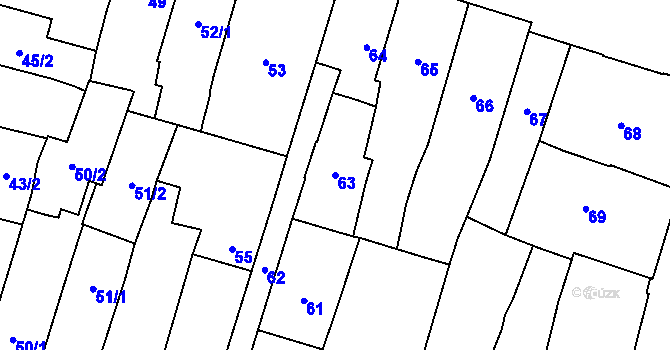 Parcela st. 63 v KÚ České Budějovice 1, Katastrální mapa