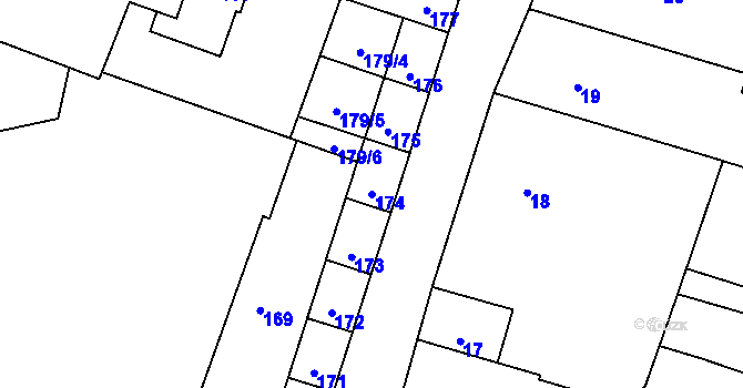 Parcela st. 174 v KÚ České Budějovice 1, Katastrální mapa