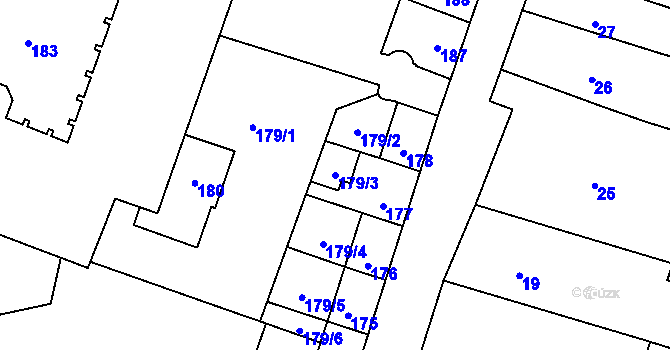 Parcela st. 179/3 v KÚ České Budějovice 1, Katastrální mapa