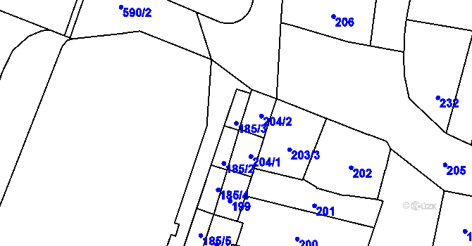 Parcela st. 185/3 v KÚ České Budějovice 1, Katastrální mapa