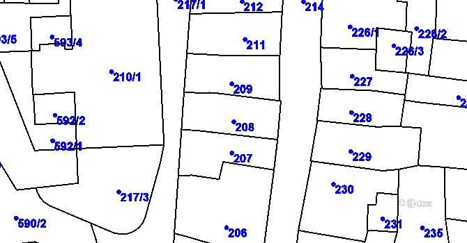 Parcela st. 208 v KÚ České Budějovice 1, Katastrální mapa