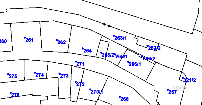 Parcela st. 265/2 v KÚ České Budějovice 1, Katastrální mapa