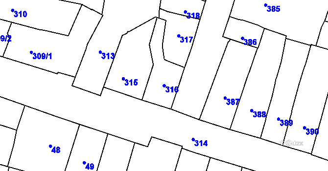 Parcela st. 316 v KÚ České Budějovice 1, Katastrální mapa