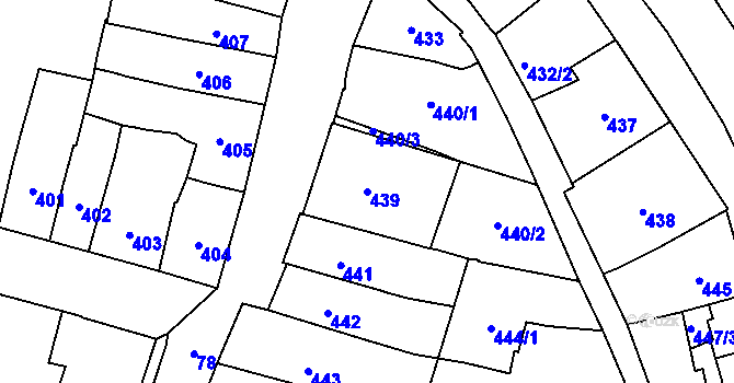 Parcela st. 439 v KÚ České Budějovice 1, Katastrální mapa