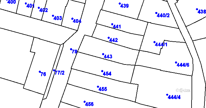 Parcela st. 443 v KÚ České Budějovice 1, Katastrální mapa