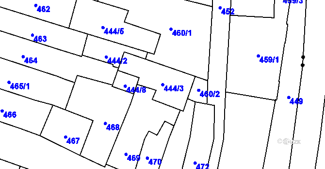 Parcela st. 444/3 v KÚ České Budějovice 1, Katastrální mapa
