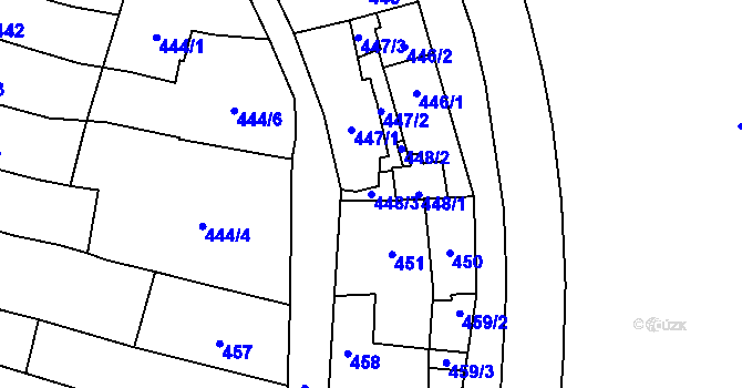 Parcela st. 448/3 v KÚ České Budějovice 1, Katastrální mapa