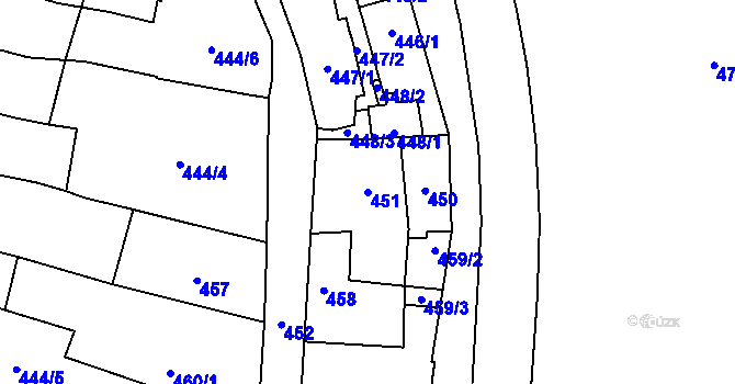 Parcela st. 451 v KÚ České Budějovice 1, Katastrální mapa