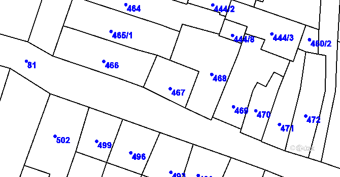 Parcela st. 467 v KÚ České Budějovice 1, Katastrální mapa