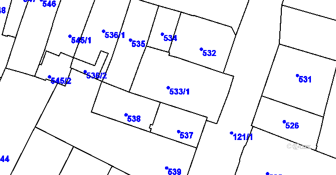 Parcela st. 533/1 v KÚ České Budějovice 1, Katastrální mapa