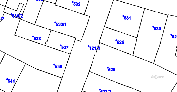 Parcela st. 121/1 v KÚ České Budějovice 1, Katastrální mapa