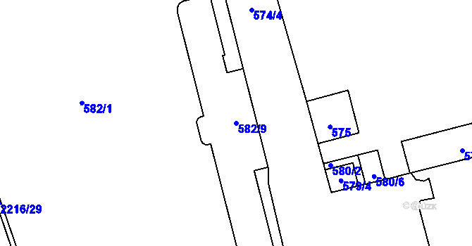 Parcela st. 582/9 v KÚ České Budějovice 1, Katastrální mapa