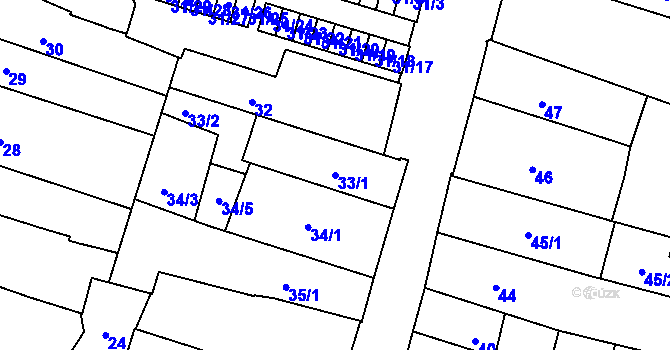 Parcela st. 33/1 v KÚ České Budějovice 1, Katastrální mapa