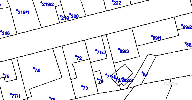 Parcela st. 71/3 v KÚ České Budějovice 2, Katastrální mapa